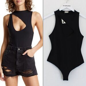 Free People Keep It Going Cutout Sleeveless Bodysuit in Black